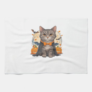 Cute Vampire Cat Halloween T-shirt Spooky Kitten Tea Towel