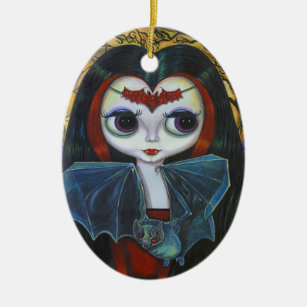 Cute Vampire Doll with Bat Ornament