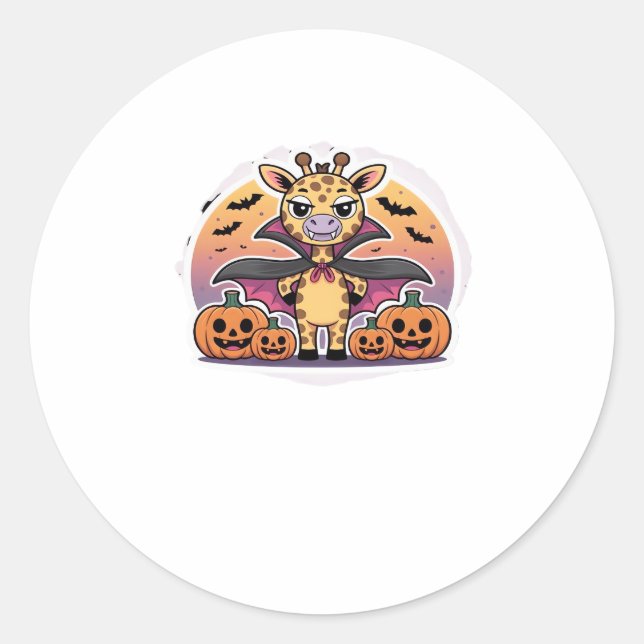 Cute Vampire Giraffe Halloween � Funny Spooky Anim Classic Round Sticker (Front)