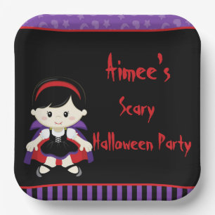Cute Vampire Girl Halloween Party Paper Plate