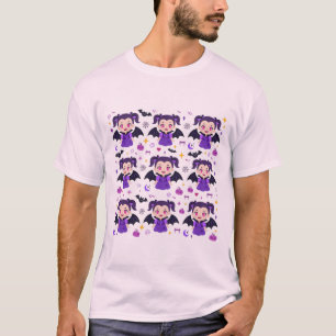 Cute Vampire Girl Purple Halloween Pattern T-Shirt