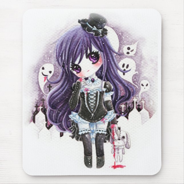 Cute vampire girl with ghosts and bloody bunny mouse mat (Front)