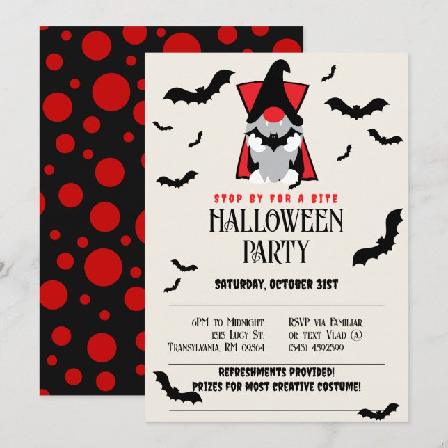 Cute Vampire Gnome Halloween Invitation (Front/Back)