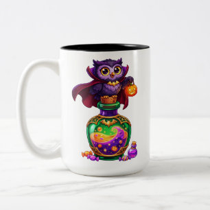Cute Vampire Owl Magic Potion Halloween Two-Tone Coffee Mug