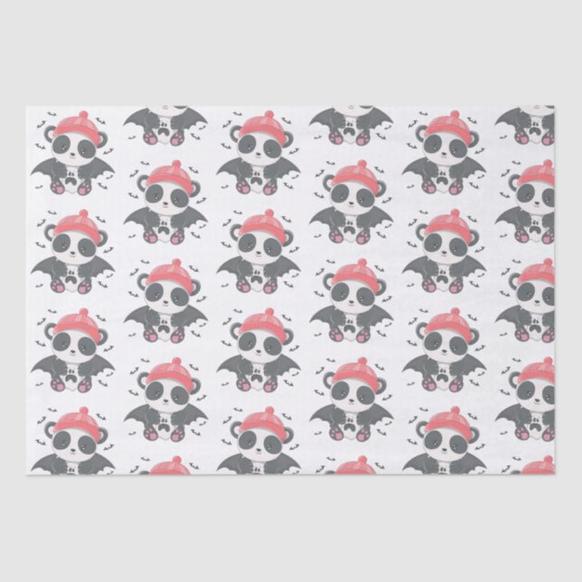 Cute Vampire Panda Bats Ghost White Halloween Tissue Paper (Front)