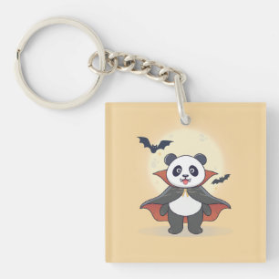 Cute Vampire Panda in Cape with Bats Key Ring