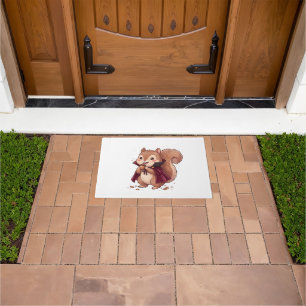 Cute Vampire Squirrel with Acorn Halloween Cape Co Doormat