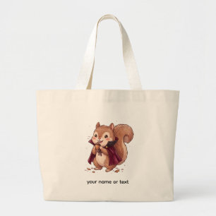 Cute Vampire Squirrel with Acorn Halloween Cape Co Large Tote Bag
