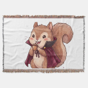 Cute Vampire Squirrel with Acorn Halloween Cape Co Throw Blanket