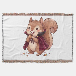 Cute Vampire Squirrel with Acorn Halloween Cape Co Throw Blanket