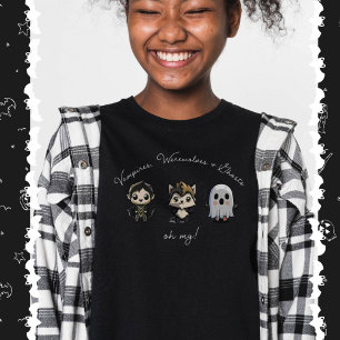 Cute Vampire, Werewolf and Ghost Halloween T-Shirt