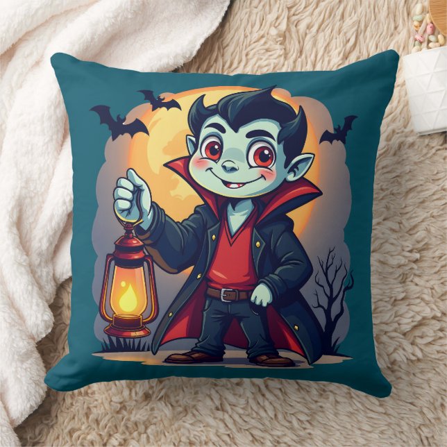 Cute Vampire with Lantern Kawaii Halloween Cushion (Blanket)