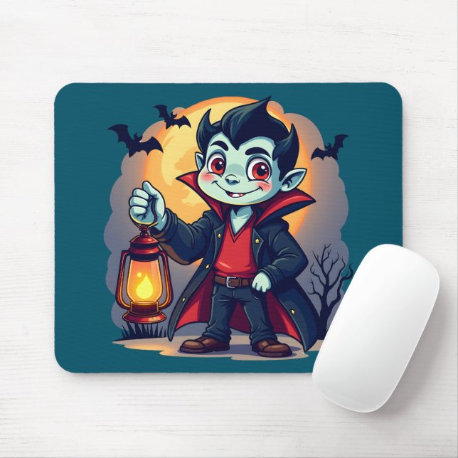 Cute Vampire with Lantern Kawaii Halloween Mouse Mat (With Mouse)