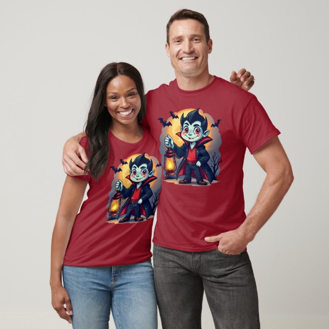 Cute Vampire with Lantern Kawaii Halloween T-Shirt (Unisex)