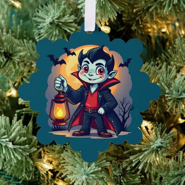 Cute Vampire with Lantern Kawaii Halloween Tree Decoration Card (Insitu (Tree))