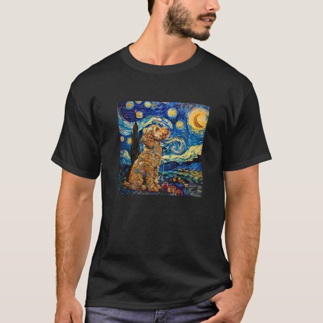 Cute Van Gogh Goldendoodle Dog Starry Night Funny  T-Shirt (Front)