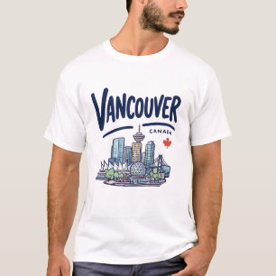 Cute Vancouver BC Canada Colorful Skyline City  T-Shirt