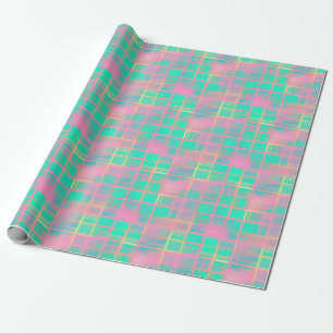 Cute Vaporwave Poolcore Pink Cyan Grid Pattern Wrapping Paper