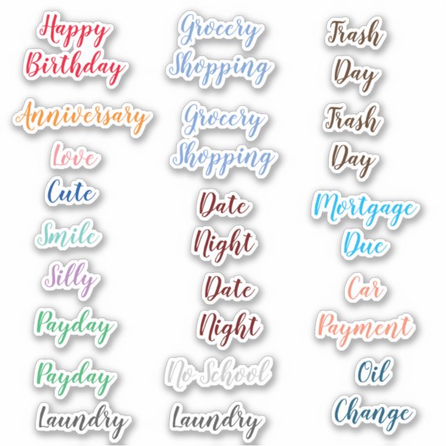 Cute Variety of Text Word for Planners / Calendars (Front)