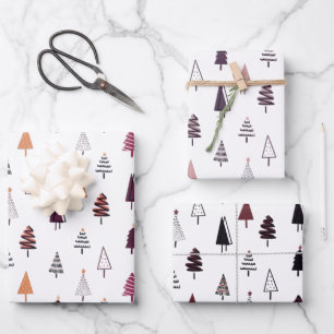 Cute Various Christmas Trees Holiday Wrapping Pape Wrapping Paper Sheet