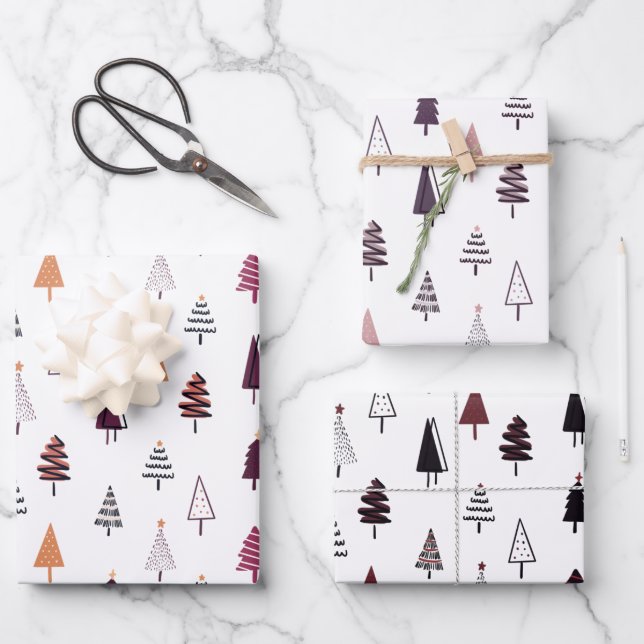 Cute Various Christmas Trees Holiday Wrapping Pape Wrapping Paper Sheet (Front)