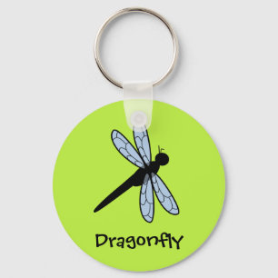 Cute Vector Dragonfly (Green Background) Key Ring