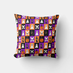 Cute Vector Halloween Ghosts Pumpkins Cats Skulls  Cushion