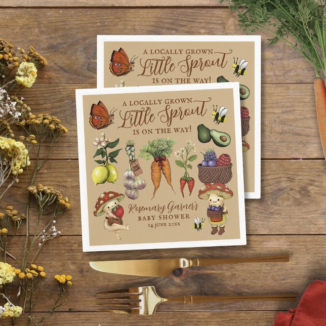 Cute Veg Locally Grown Little Sprout Baby Shower Napkin (Creator Uploaded)