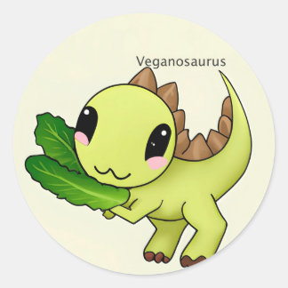 Cute vegan dinosaur classic round sticker