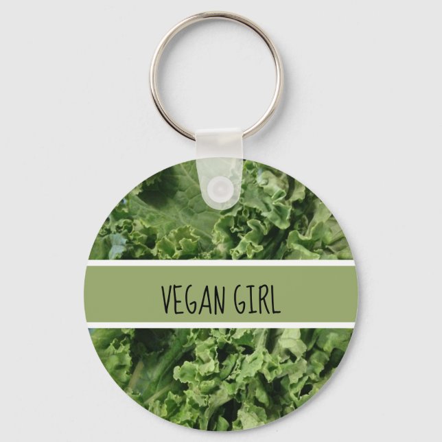 Cute Vegan Girl Green Kale Key Ring (Front)