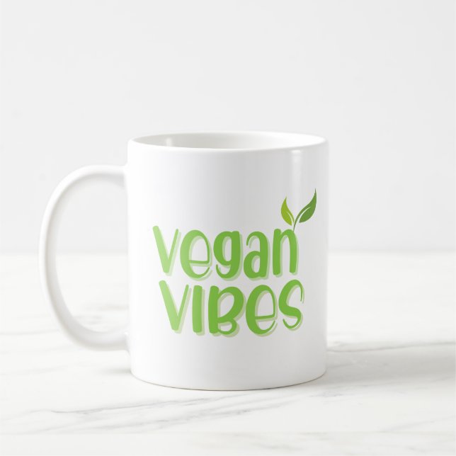 Cute Vegan Vibes Funny Quote Coffee Mug (Left)