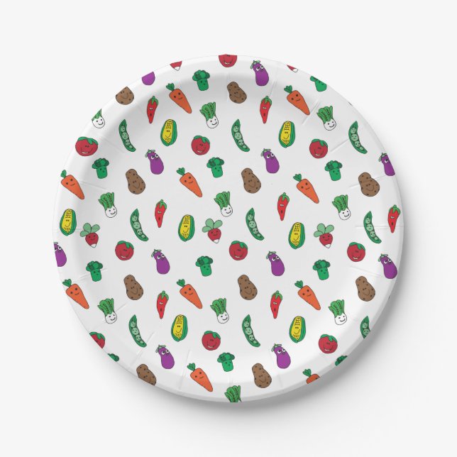Cute Vegetable Food Pattern Paper Plate (Front)