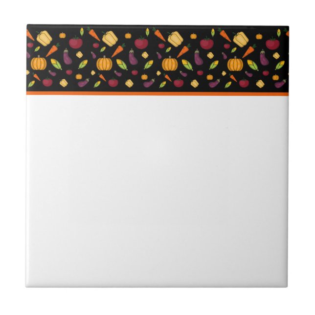 Cute vegetables black pattern  tile (Front)