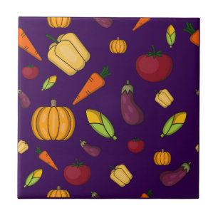 Cute vegetables pattern purple tile