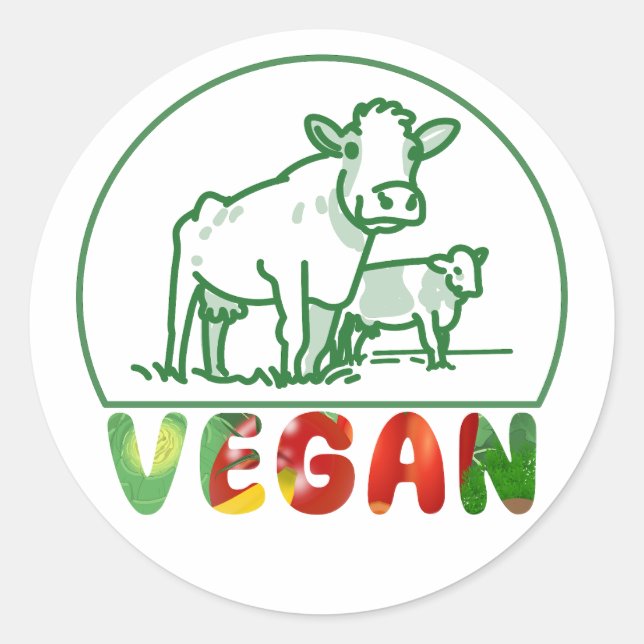 Cute Vegetarian Cow Classic Round Sticker (Front)