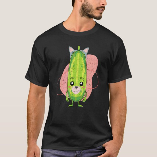 Cute Veggie Cat Ears Pickle Cucumber  Vegetable Pi T-Shirt (Front)