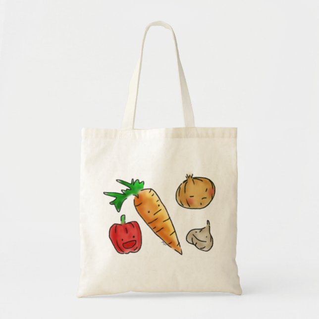 Cute Veggies Reusable Grocery Tote Bag (Front)