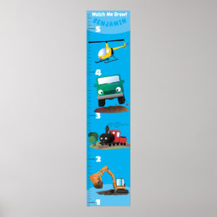 Cute vehicles cartoon growth chart