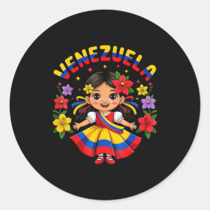 Cute Venezuela Girl Kids Traditional Dress Colorfu Classic Round Sticker