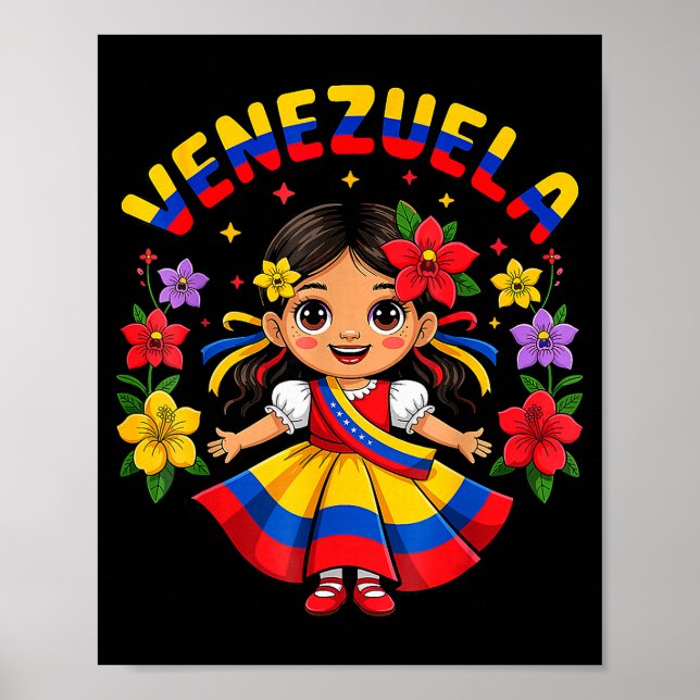 Cute Venezuela Girl Kids Traditional Dress Colorfu Poster (Front)