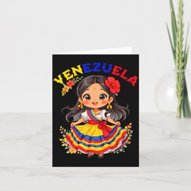 Cute Venezuela Girl Traditional Dress Colorful Art Card (Front)