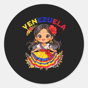 Cute Venezuela Girl Traditional Dress Colorful Art Classic Round Sticker