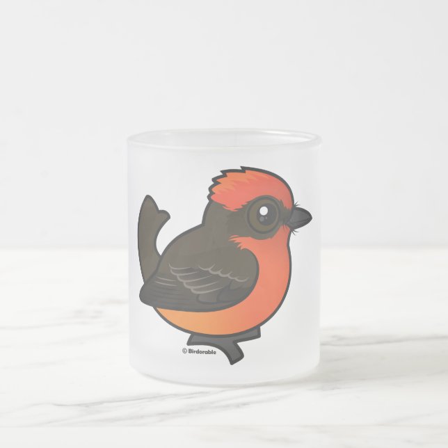 Cute Vermilion Flycatcher Frosted Glass Coffee Mug (Center)