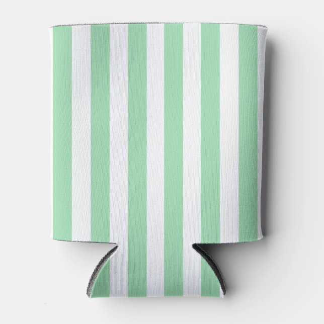 Cute Vertical Stripes Mint Green White Striped     Can Cooler (Front)
