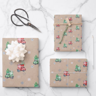 Cute Vespa Christmas Tree On Kraft Wrapping Paper Sheet