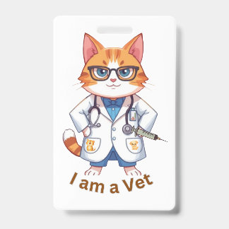 Cute Vet Cat "I Am a Vet" Design ID Badge