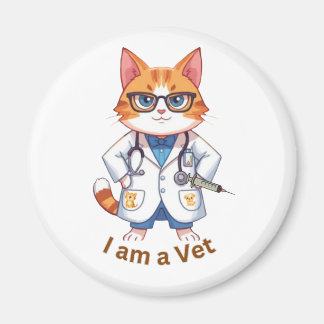 Cute Vet Cat "I Am a Vet" Design Magnet