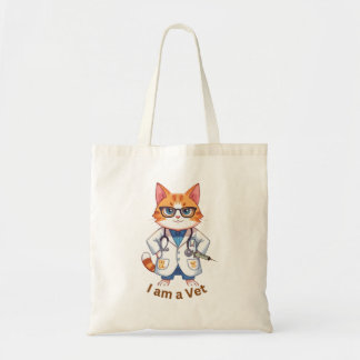 Cute Vet Cat "I Am a Vet" Design Tote Bag