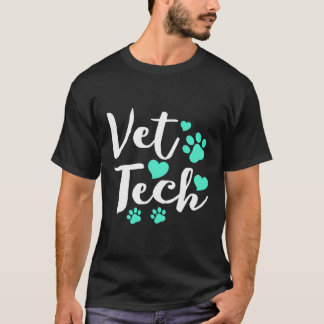 Cute Vet Tech Turquoise Hearts Paw Print Veterinar T-Shirt