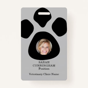Cute Veterinarian Clinic Paw Print Photo ID Badge